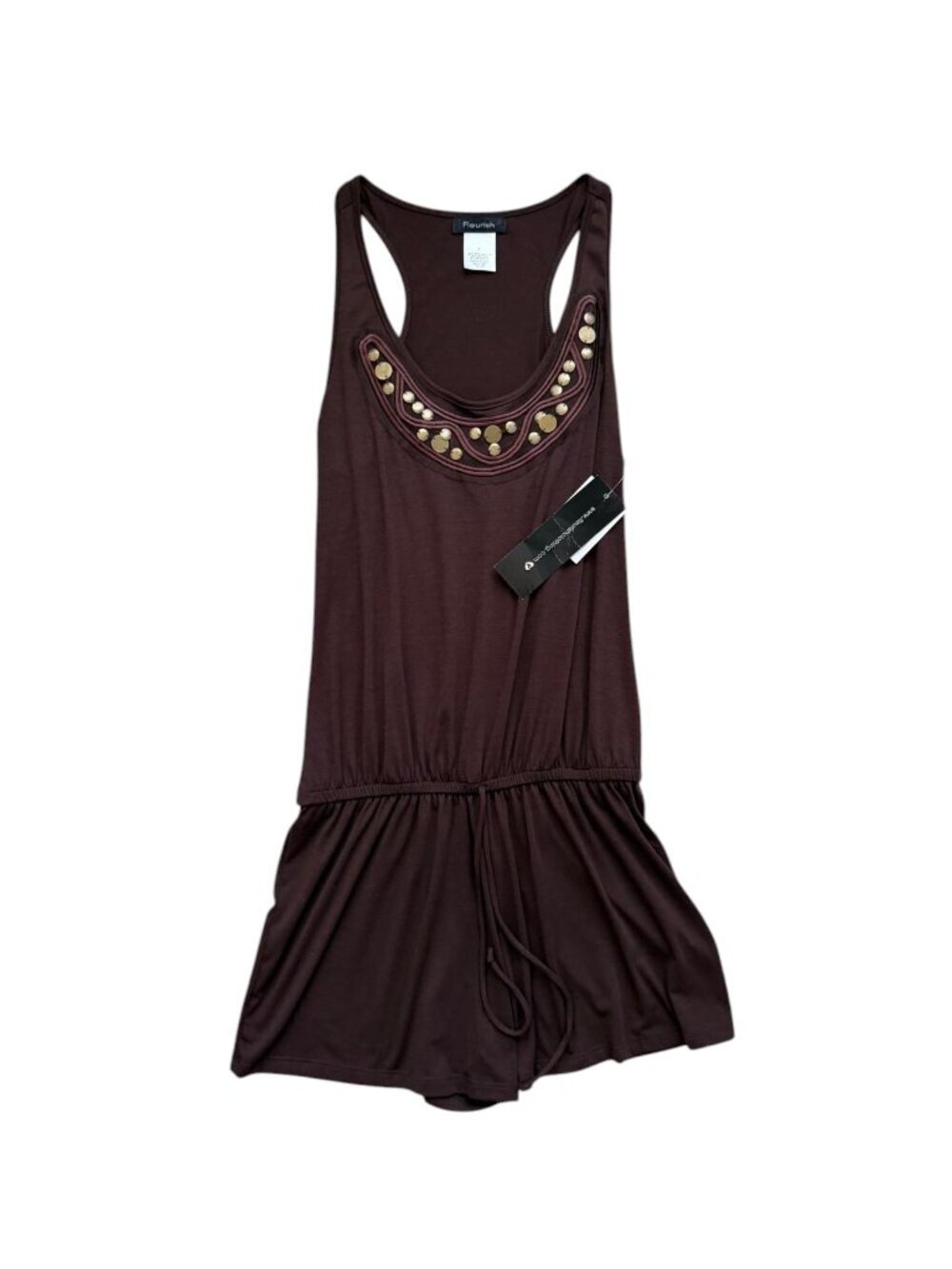 Fleurish Women's L Brown Studded Sleeveless Romper NWT Racerback Casual.
